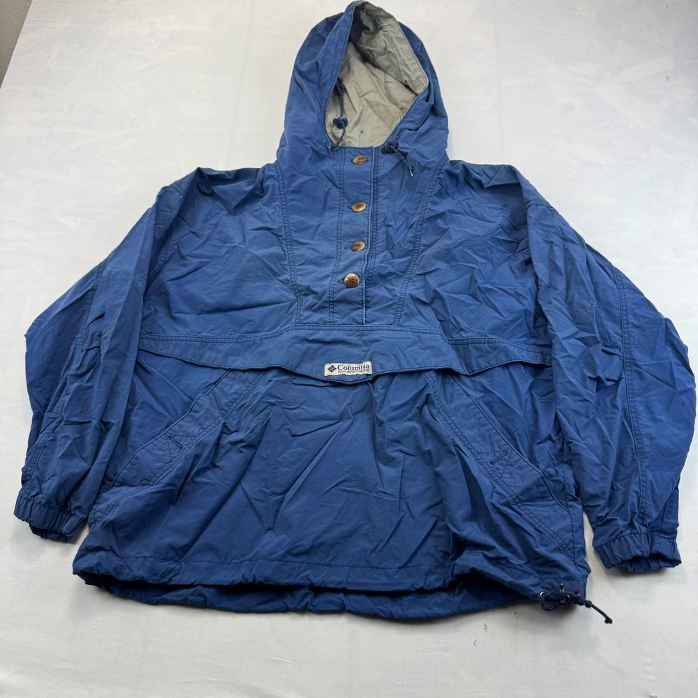 Vtg Columbia Sportswear Anorak XL Jacket Mens Hooded Windbreaker Button Front
